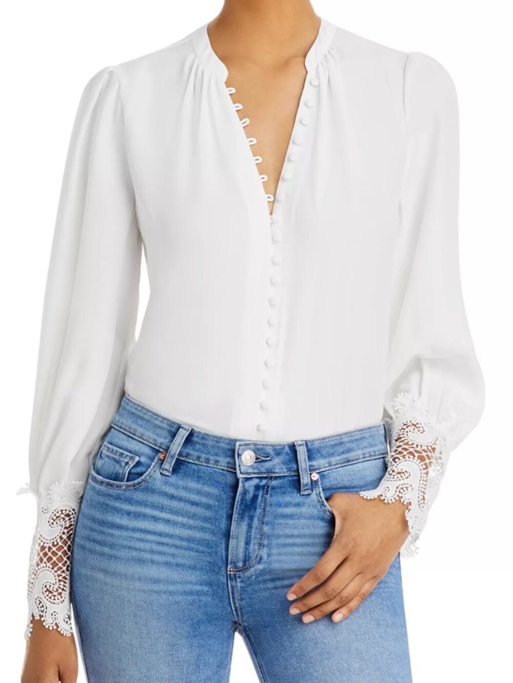 L'AGENCE Ava Blouse XS Ivory Lace Cuffs